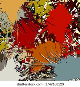 Abstract background. Psychedelic fractal, texture of brush strokes of colored paint of blurred lines and spots of different shapes and sizes