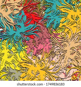 Abstract background. Psychedelic fractal, texture of brush strokes of colored paint of blurred lines and spots of different shapes and sizes