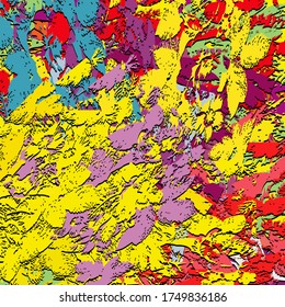Abstract background. Psychedelic fractal, texture of brush strokes of colored paint of blurred lines and spots of different shapes and sizes