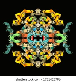 Abstract background. Psychedelic fractal, texture of brush strokes of colored paint of blurred lines and spots of different shapes and sizes