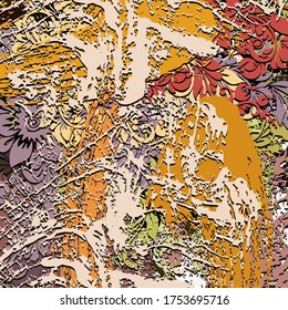 Abstract background. Psychedelic fractal, texture of brush strokes of colored paint of blurred lines and spots of different shapes and sizes