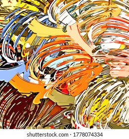 Abstract background. Psychedelic fractal, texture of brush strokes of colored paint of blurred lines and spots of different shapes and sizes