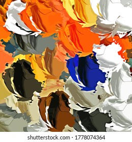 Abstract background. Psychedelic fractal, texture of brush strokes of colored paint of blurred lines and spots of different shapes and sizes