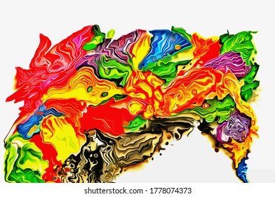 Abstract background. Psychedelic fractal, texture of brush strokes of colored paint of blurred lines and spots of different shapes and sizes