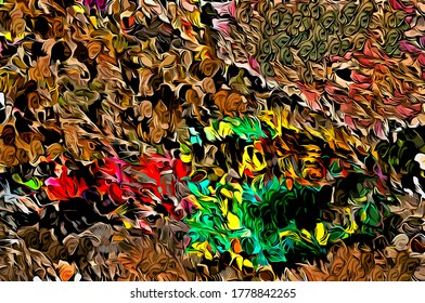 Abstract background. Psychedelic fractal, texture of brush strokes of colored paint of blurred lines and spots of different shapes and sizes