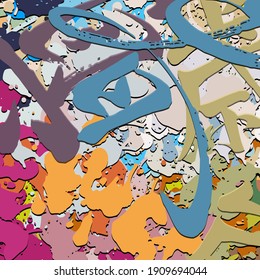 Abstract background. Psychedelic fractal, texture of brush strokes of colored paint of blurred lines and spots of different shapes and sizes.