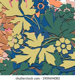 Abstract background. Psychedelic fractal, texture of brush strokes of colored paint of blurred lines and spots of different shapes and sizes.