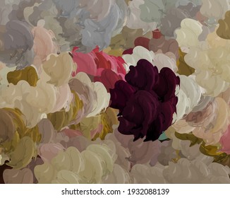 Antecedentes abstractos. fractal psicodélico, textura de pinceladas de pinturas de colores de líneas borrosas y manchas de diferentes formas y tamaños