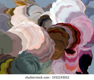 Abstract background. Psychedelic fractal, texture of brush strokes of colored paint of blurred lines and spots of different shapes and sizes