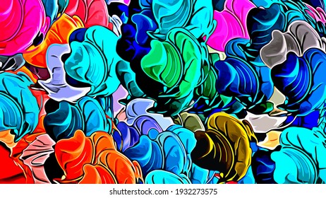 Abstract background. Psychedelic fractal, texture of brush strokes of colored paint of blurred lines and spots of different shapes and sizes