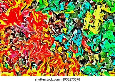 Abstract background. Psychedelic fractal, texture of brush strokes of colored paint of blurred lines and spots of different shapes and sizes