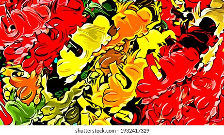 Abstract background. Psychedelic fractal, texture of brush strokes of colored paint of blurred lines and spots of different shapes and sizes