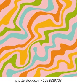 Abstract background of Psychedelic groovy Wavy Lines design in 1970s Hippie Retro style. Vector pattern ready to use for cloth, textile, wrap and other.