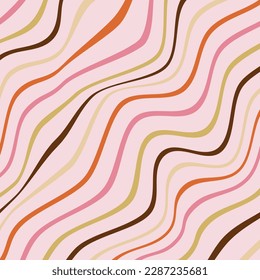 Abstract background of Psychedelic groovy Wavy Lines design in 1970s Hippie Retro style. Vector pattern ready to use for cloth, textile, wrap and other.