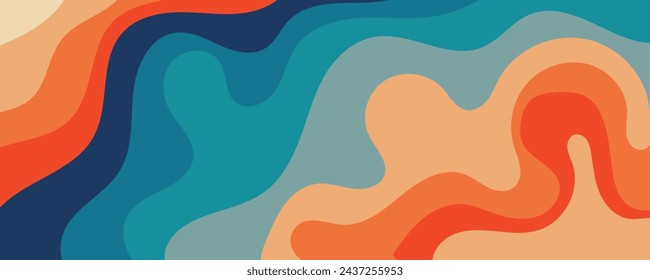 Fondo Abstracto De Diseño De Línea Ondulada Groovy Psicodélica En 1970s Hippie Vector De Estilo Retro