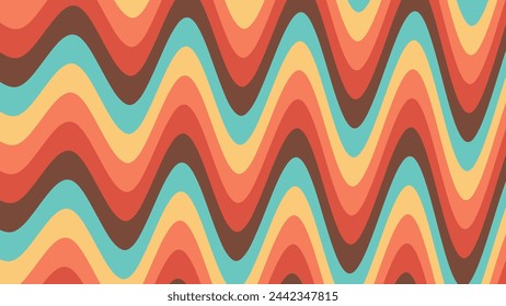 Abstract background of Psychedelic groovy Wavy Lines design in 1970s Hippie Retro style. Vector pattern ready to use for cloth, textile, wrap and other.