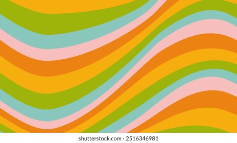 Abstract background of Psychedelic groovy Wavy Lines design in 1970s Hippie Retro style. Vector pattern ready to use for cloth, textile, wrap and other.