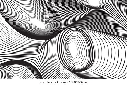 Abstract Background in Psychedelic Style. Futuristic Illustration with Wavy Lines. Abstraction with 3D Effect. Distorted Circles. Abstract Wavy Background for Web Design, Wallpaper, Covers, Posters.