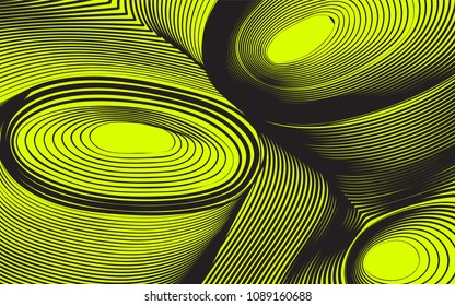 Abstract Background in Psychedelic Style. Futuristic Illustration with Wavy Lines. Abstraction with 3D Effect. Distorted Circles. Abstract Wavy Background for Web Design, Wallpaper, Covers, Posters.