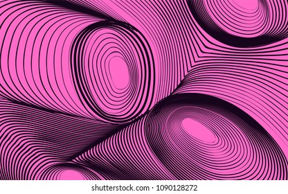 Abstract Background in Psychedelic Style. Futuristic Illustration with Wavy Lines. Abstraction with 3D Effect. Distorted Circles. Abstract Wavy Background for Web Design, Wallpaper, Covers, Posters.