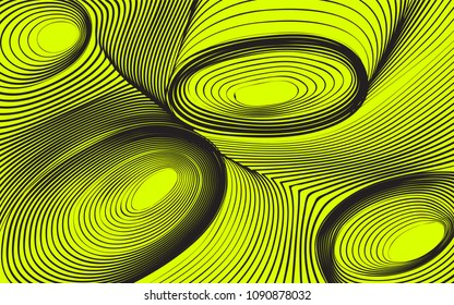 Abstract Background in Psychedelic Style. Futuristic Illustration with Wavy Lines. Abstraction with 3D Effect. Distorted Circles. Abstract Wavy Background for Web Design, Wallpaper, Covers, Posters.