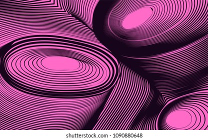 Abstract Background in Psychedelic Style. Futuristic Illustration with Wavy Lines. Abstraction with 3D Effect. Distorted Circles. Abstract Wavy Background for Web Design, Wallpaper, Covers, Posters.