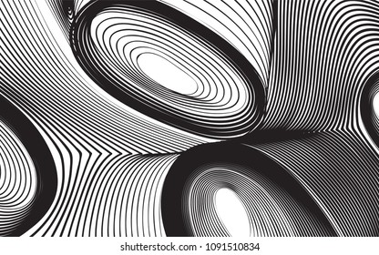 Abstract Background in Psychedelic Style. Futuristic Illustration with Wavy Lines. Abstraction with 3D Effect. Distorted Circles. Abstract Wavy Background for Web Design, Wallpaper, Covers, Posters.