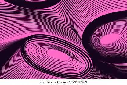 Abstract Background in Psychedelic Style. Futuristic Illustration with Wavy Lines. Abstraction with 3D Effect. Distorted Circles. Abstract Wavy Background for Web Design, Wallpaper, Covers, Posters.