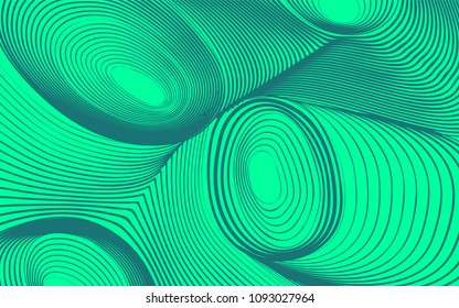 Abstract Background in Psychedelic Style. Futuristic Illustration with Wavy Lines. Abstraction with 3D Effect. Distorted Circles. Abstract Wavy Background for Web Design, Wallpaper, Covers, Posters.