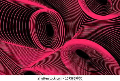 Abstract Background in Psychedelic Style. Futuristic Illustration with Wavy Lines. Abstraction with 3D Effect. Distorted Circles. Abstract Wavy Background for Web Design, Wallpaper, Covers, Posters.