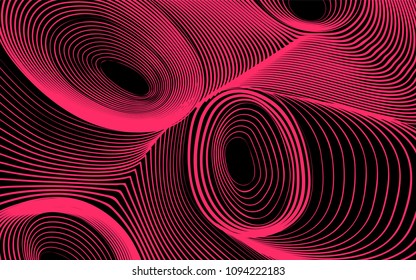 Abstract Background in Psychedelic Style. Futuristic Illustration with Wavy Lines. Abstraction with 3D Effect. Distorted Circles. Abstract Wavy Background for Web Design, Wallpaper, Covers, Posters.