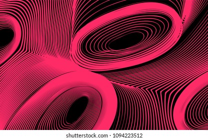 Abstract Background in Psychedelic Style. Futuristic Illustration with Wavy Lines. Abstraction with 3D Effect. Distorted Circles. Abstract Wavy Background for Web Design, Wallpaper, Covers, Posters.