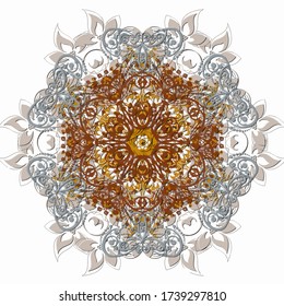 Abstract background Psychedelic symmetrical fractal elements vintage deco brush strokes texture with colorful paint, lines and spots of different shapes and sizes