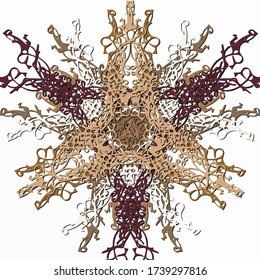 Abstract background Psychedelic symmetrical fractal elements vintage deco brush strokes texture with colorful paint, lines and spots of different shapes and sizes