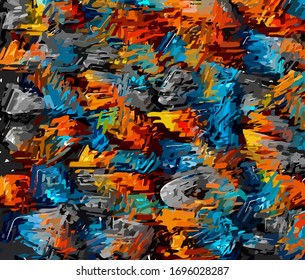 Abstrakter Hintergrund. Psychedelische Textur von Pinselstrichen mit farbiger Farbe von unscharfen Linien und Flecken verschiedener Formen und Größen