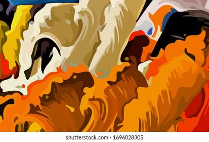Abstract background. Psychedelic  texture of brush strokes of colored paint of blurred lines and spots of different shapes and sizes