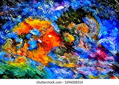 Abstract background. Psychedelic  texture of brush strokes of colored paint of blurred lines and spots of different shapes and sizes