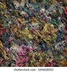 Abstract background. Psychedelic  texture of brush strokes of colored paint of blurred lines and spots of different shapes and sizes