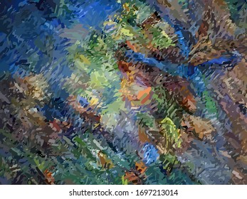 Abstract background. Psychedelic  texture of brush strokes of colored paint of blurred lines and spots of different shapes and sizes