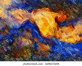 Abstract background. Psychedelic  texture of brush strokes of colored paint of blurred lines and spots of different shapes and sizes