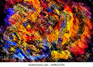 Abstract background. Psychedelic  texture of brush strokes of colored paint of blurred lines and spots of different shapes and sizes