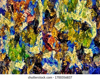 Abstract background. Psychedelic  texture of brush strokes of colored paint of blurred lines and spots of different shapes and sizes