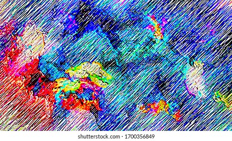Abstract background. Psychedelic  texture of brush strokes of colored paint of blurred lines and spots of different shapes and sizes