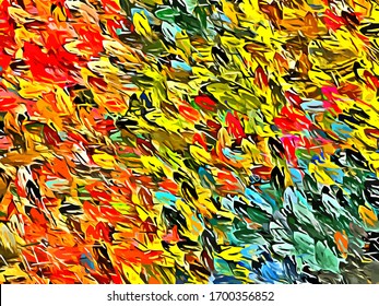 Abstract background. Psychedelic  texture of brush strokes of colored paint of blurred lines and spots of different shapes and sizes