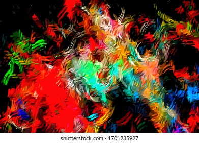 Abstract background. Psychedelic  texture of brush strokes of colored paint of blurred lines and spots of different shapes and sizes