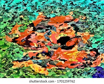 Abstract background. Psychedelic  texture of brush strokes of colored paint of blurred lines and spots of different shapes and sizes