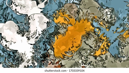 Abstract background. Psychedelic  texture of brush strokes of colored paint of blurred lines and spots of different shapes and sizes