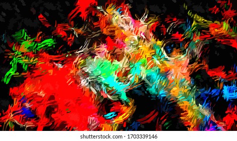 Abstract background. Psychedelic  texture of brush strokes of colored paint of blurred lines and spots of different shapes and sizes