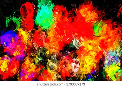 Abstract background. Psychedelic  texture of brush strokes of colored paint of blurred lines and spots of different shapes and sizes