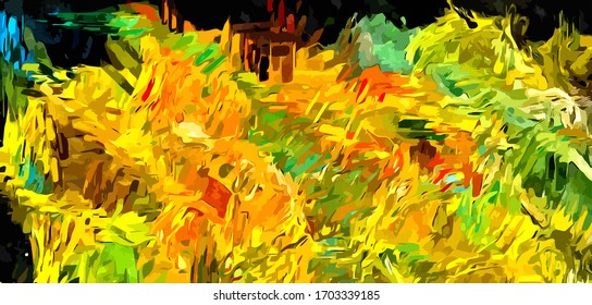 Abstract background. Psychedelic  texture of brush strokes of colored paint of blurred lines and spots of different shapes and sizes